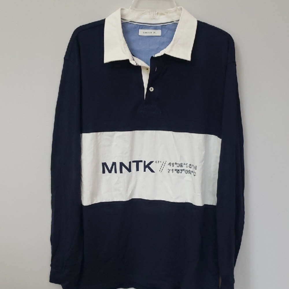 Cortefiel Rugby Shirt Mens XL Cotton MNTK NY Navy White Classic Nautical Casual